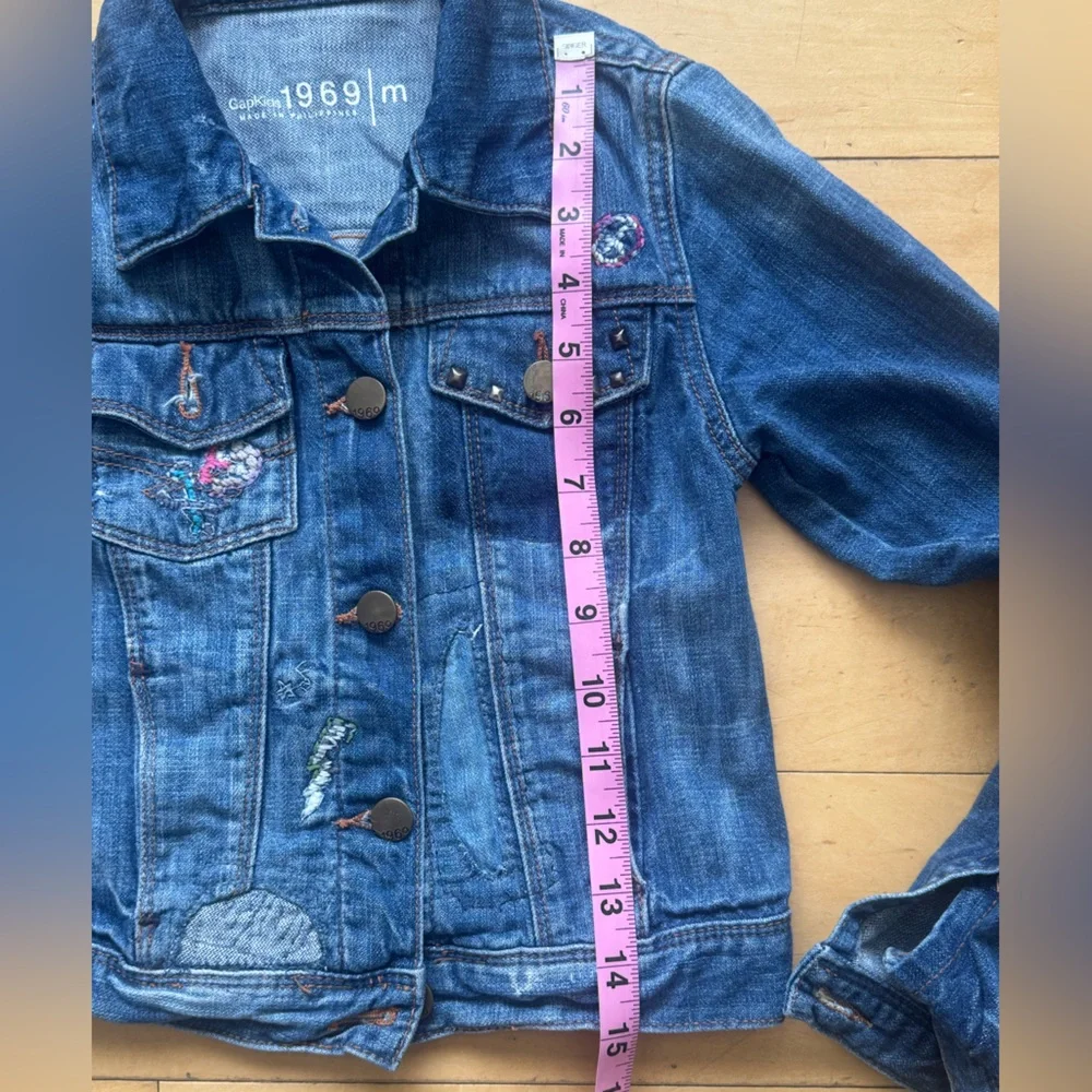 Gap Kids 1969 Denim Embroidered Boho Guitar Button Jean Jacket‎ | Sz M, retro